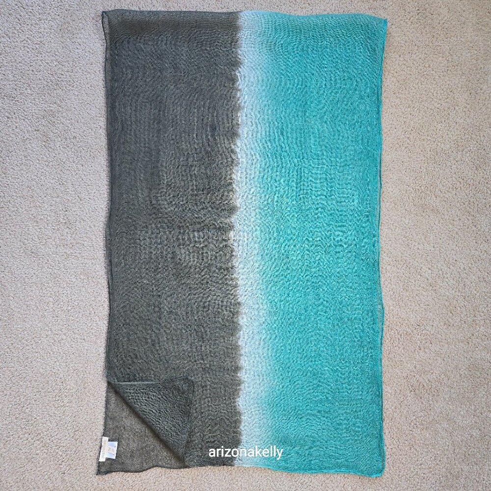Eileen Fisher Linen Scarf Gradient Ombre Bluish Green to Brownish Green - Picture 1 of 9